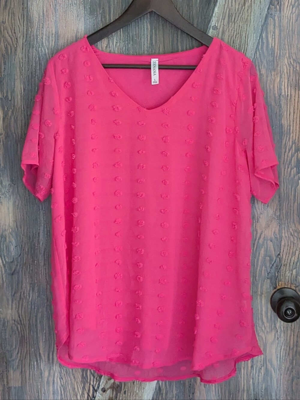 Zenana Outfitters Hot Pink V-Neck Short Sleeve Blouse